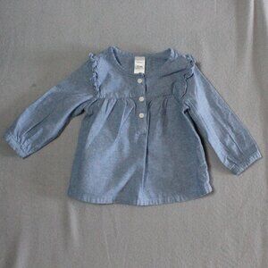 Carter’s Chambray Ruffle Long Sleeve Top Baby Girl 12M Excellent
